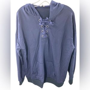 NWTMeaneor women’s navy blue lightweight hoodie with lace up v neck